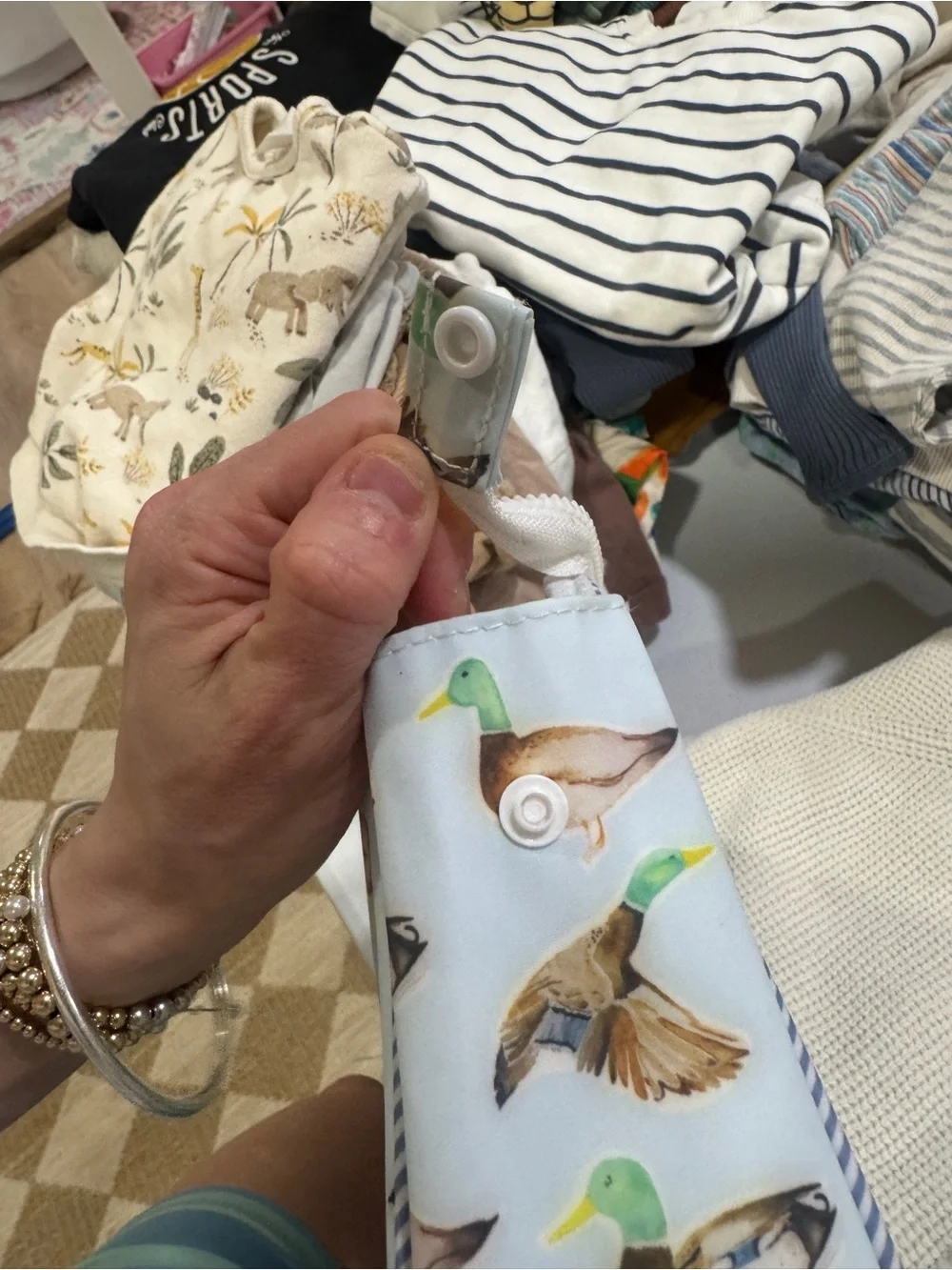 William monogrammed mallard ducks go bag water resistant wipeable embroidery